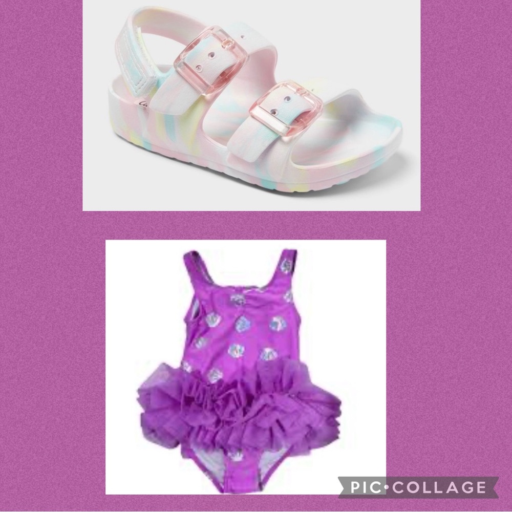 2 Cat & Jack baby girl Items! Tutu swim suit 12 months and sandals size 5 🩷